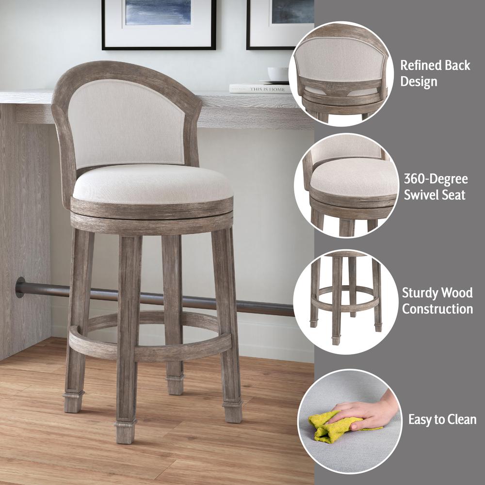 Wood Bar Height Swivel Stool, Distressed Dark Gray. Picture 5