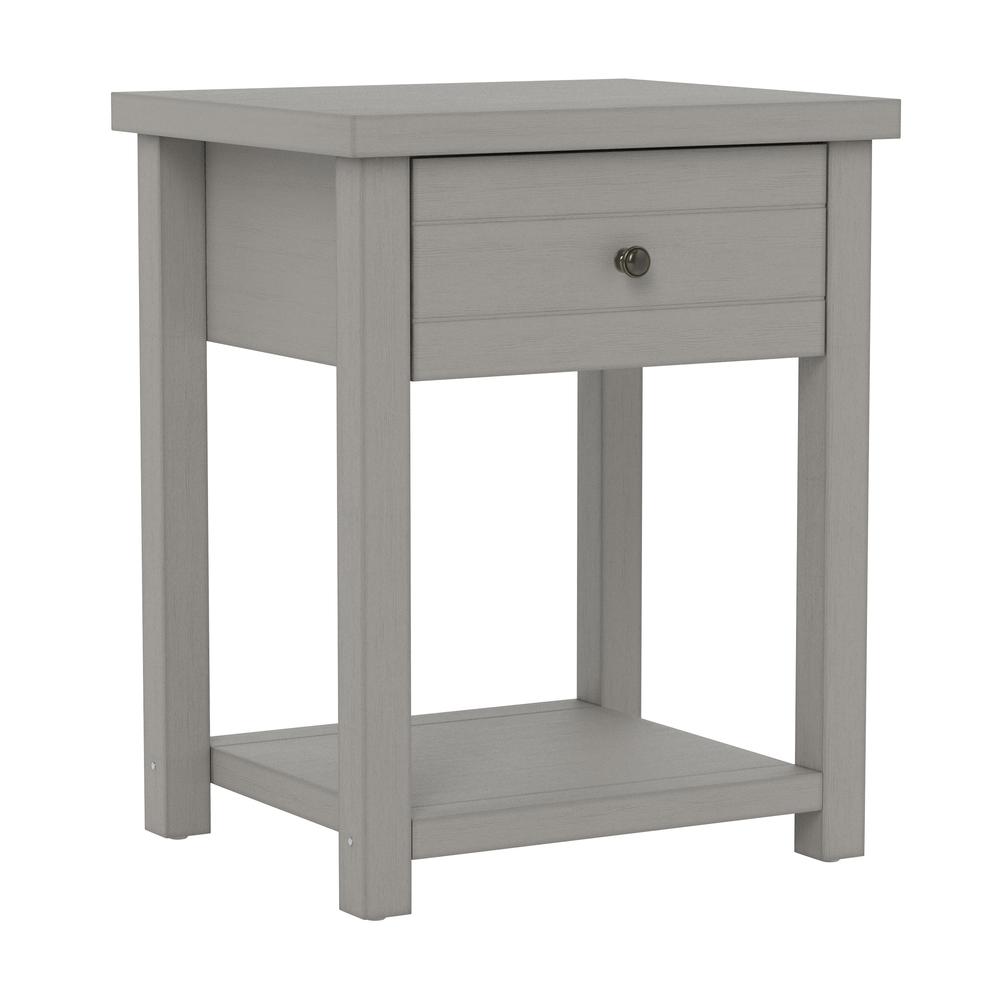 Grey Nightstand Wooden Side Table with Drawer and Open Storage Shelf. Picture 1
