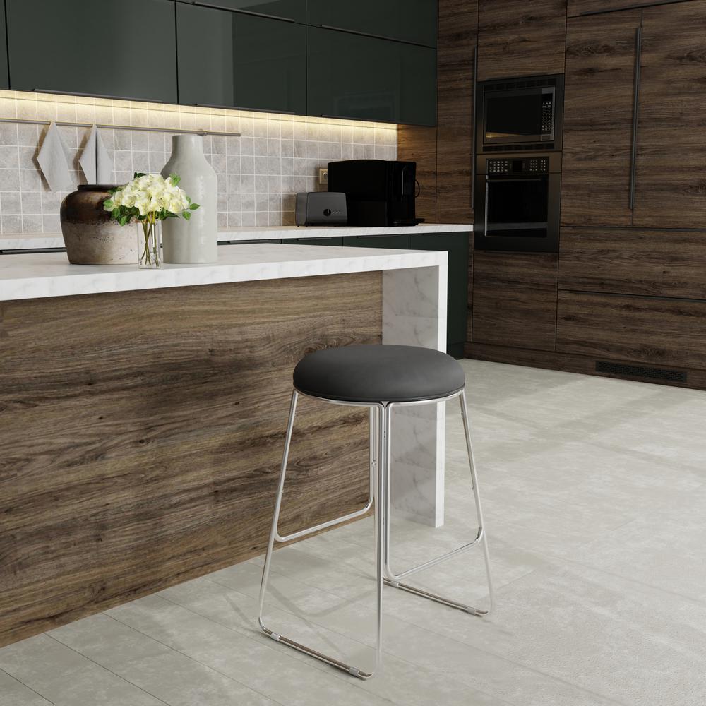 Southlake Backless Metal Counter Height Stool, Chrome with Black Vinyl. Picture 2