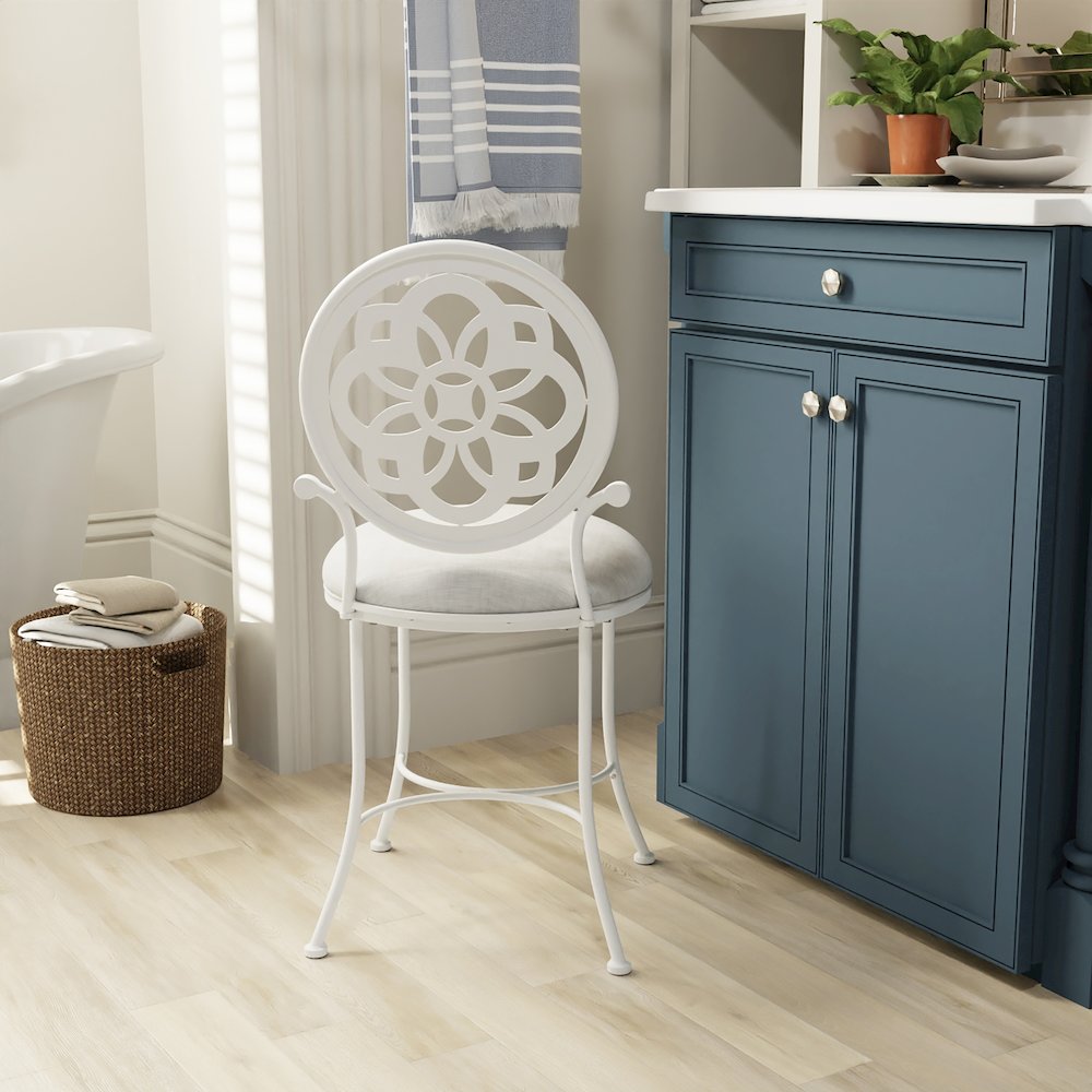 Marsala Metal Vanity Stool, Off White. Picture 3