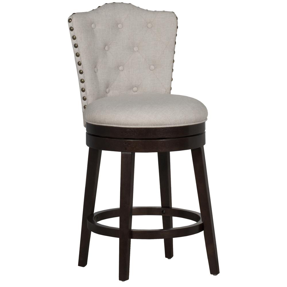 Edenwood Wood Counter Height Swivel Stool, Smoke Chocolate with Cream Fabric. Picture 1