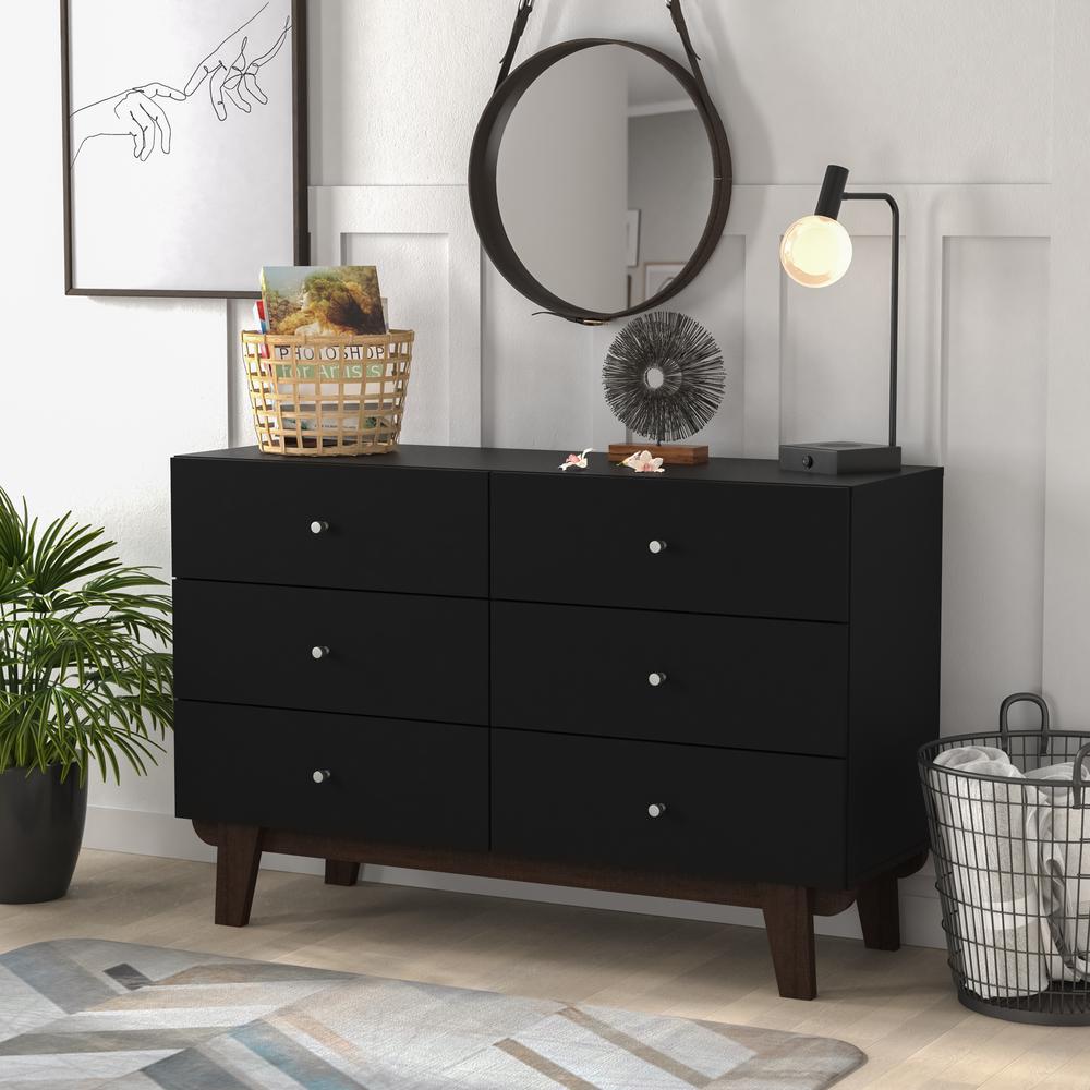 Living Essentials by Hillsdale Kincaid Wood 6 Drawer Dresser, Matte Black. Picture 2