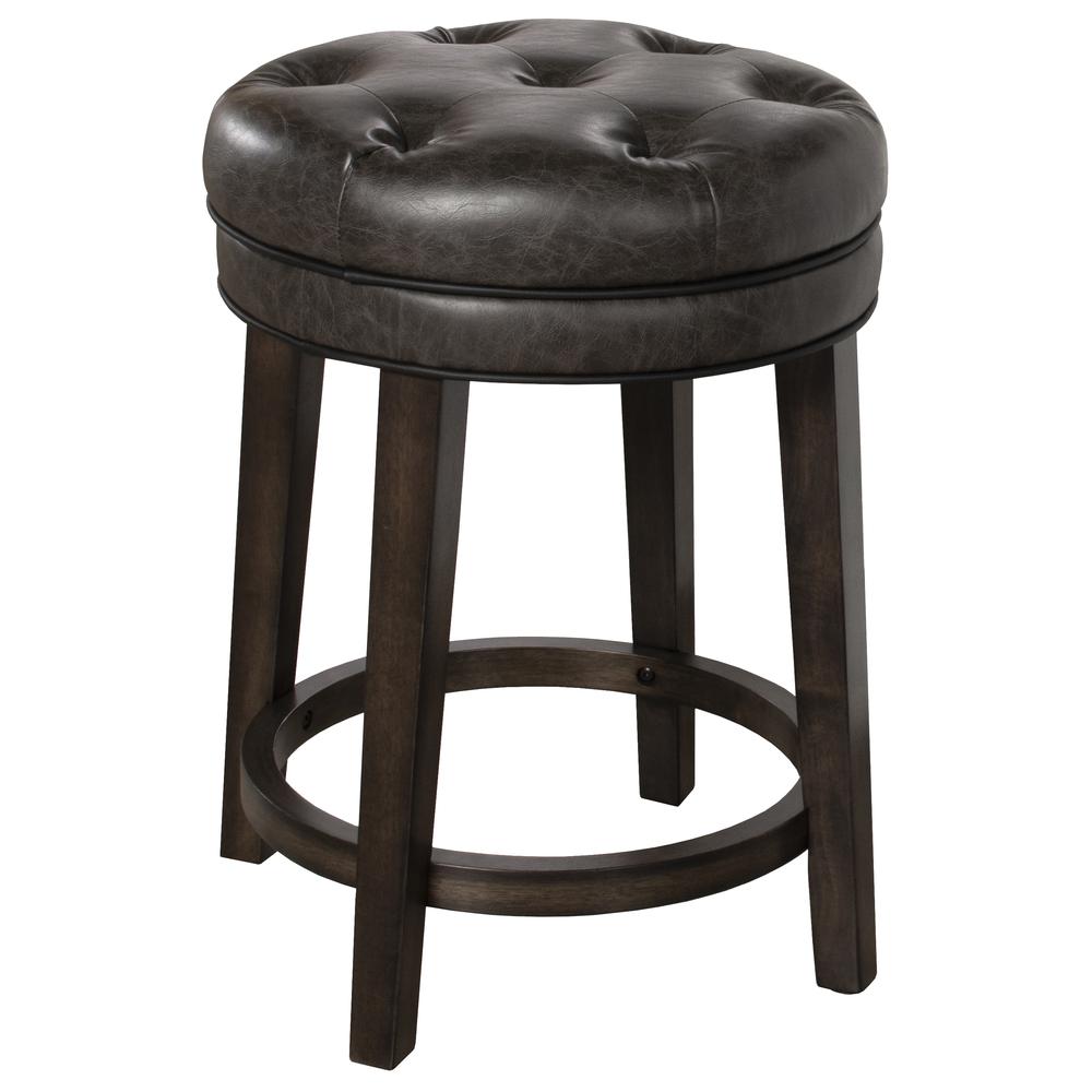 Krauss Wood Backless Counter Height Swivel Stool, Dark Brown with Charcoal PU. Picture 1