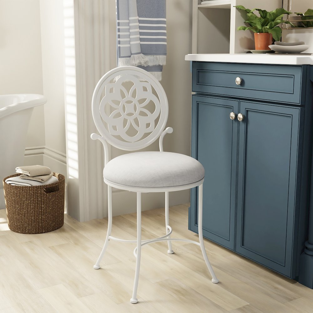 Marsala Metal Vanity Stool, Off White. Picture 2