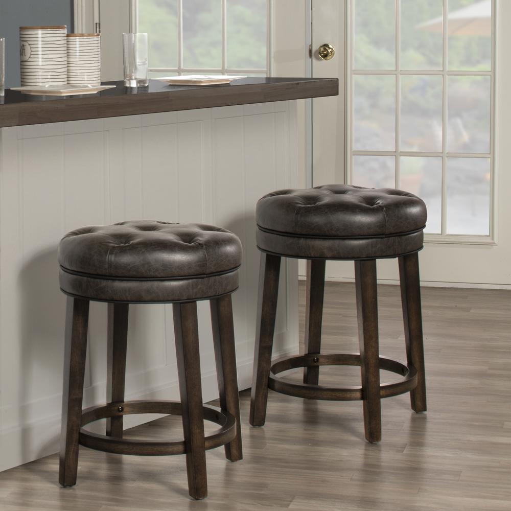 Krauss Wood Backless Counter Height Swivel Stool, Dark Brown with Charcoal PU. Picture 2