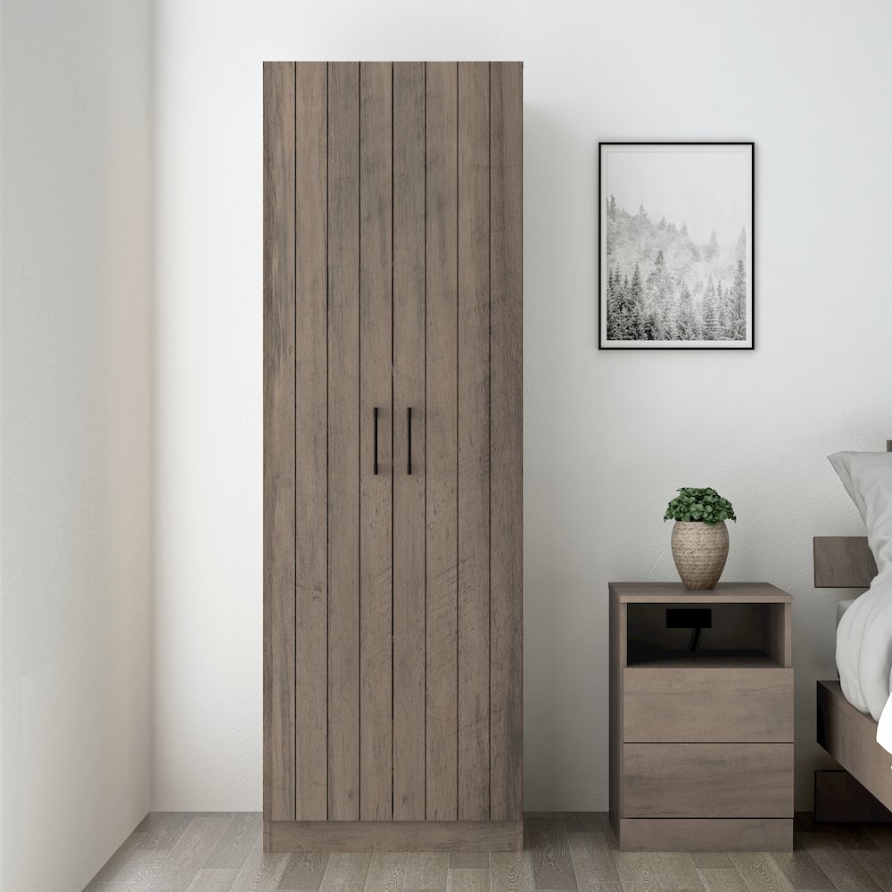 Small Wood Kitchen Pantry with 2 Doors and 4 Shelves, Gray Oak. Picture 4