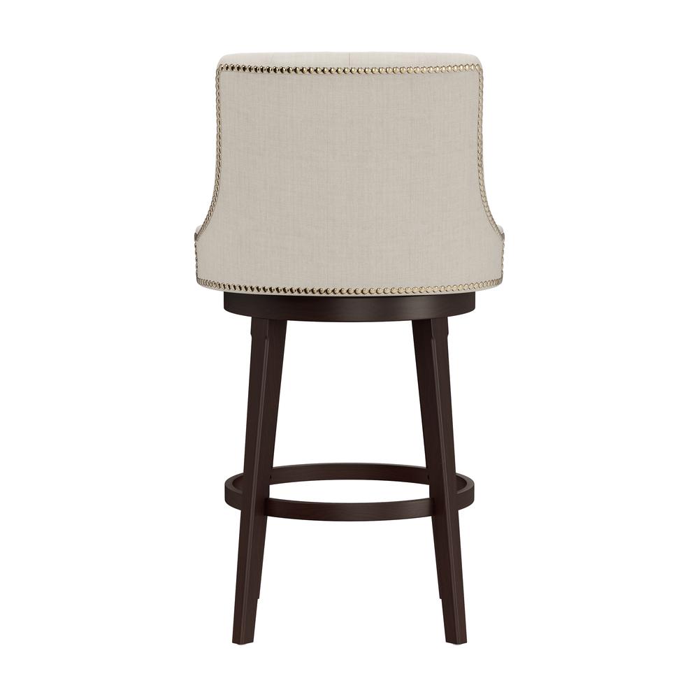 Halbrooke Wood Bar Height Swivel Stool, Cream Fabric. Picture 4