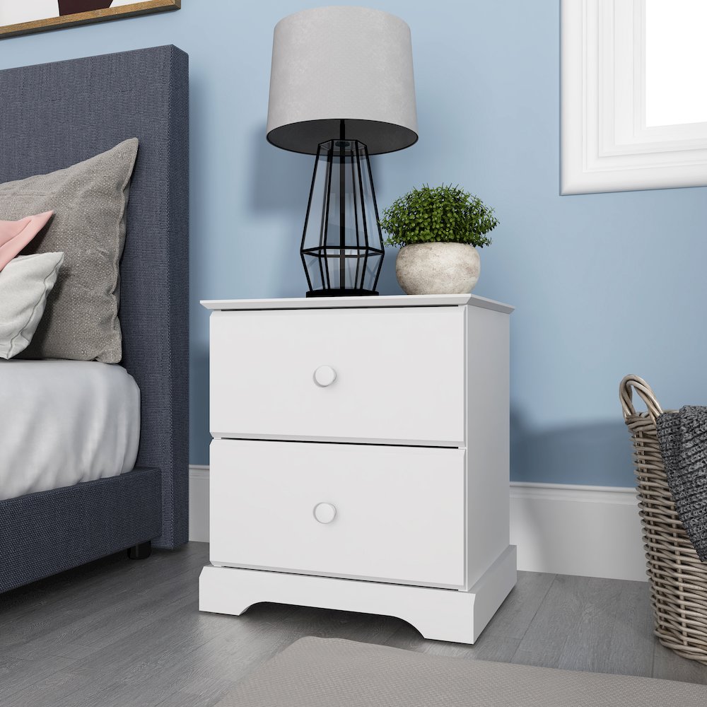 Living Essentials by Hillsdale Campbell Wood 2 Drawer Nightstand, White. Picture 4