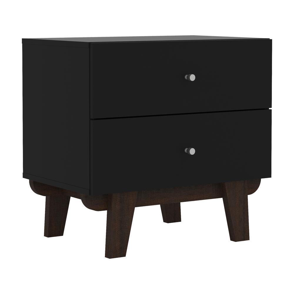 Black Nightstand Side Table with Drawers for Bedroom or Living Spaces. Picture 1