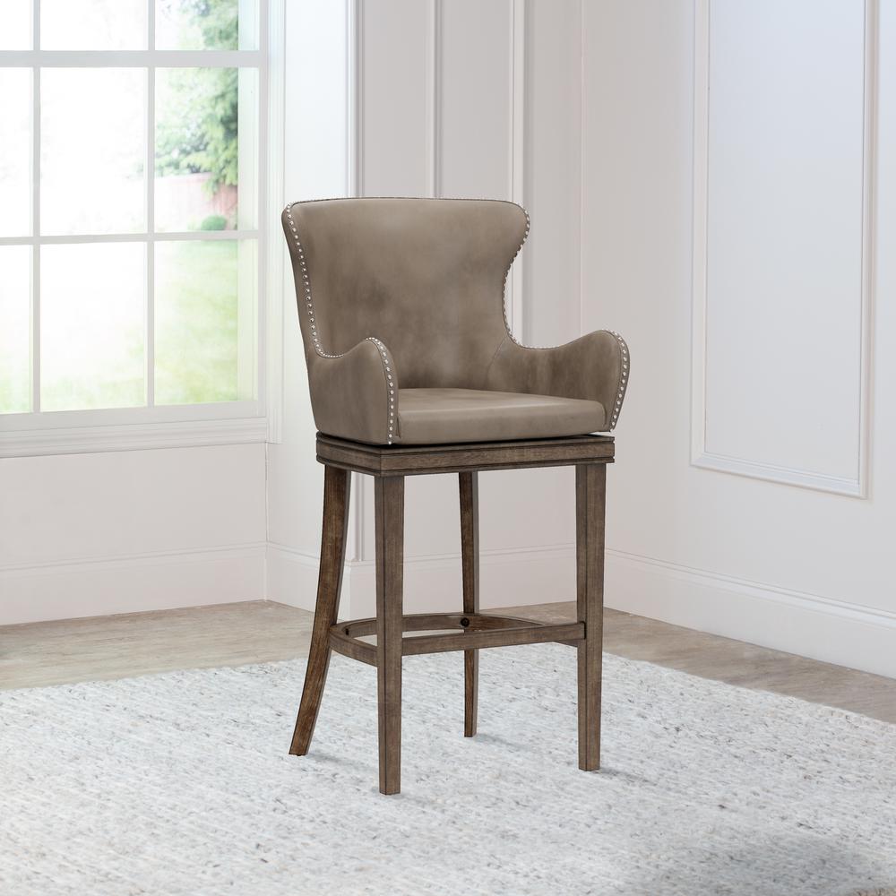 Caydena Wood Bar Height Return Swivel Stool, Smoke Brown. Picture 3