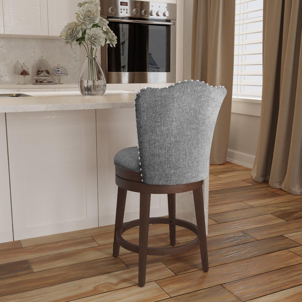 Edenwood Wood Counter Height Swivel Stool, Chocolate with Smoke Gray Fabric. Picture 3
