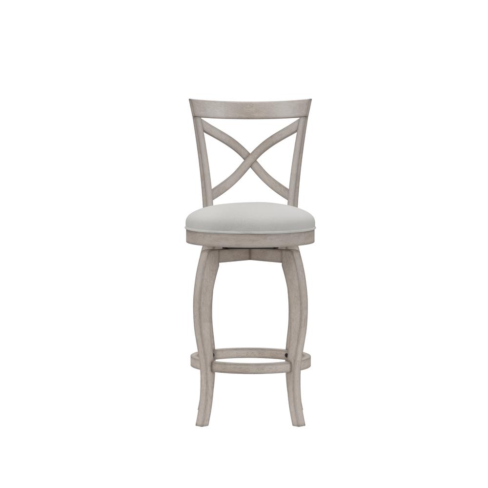 Ellendale Wood Counter Height Swivel Stool, Aged Gray with Fog Gray Fabric. Picture 2