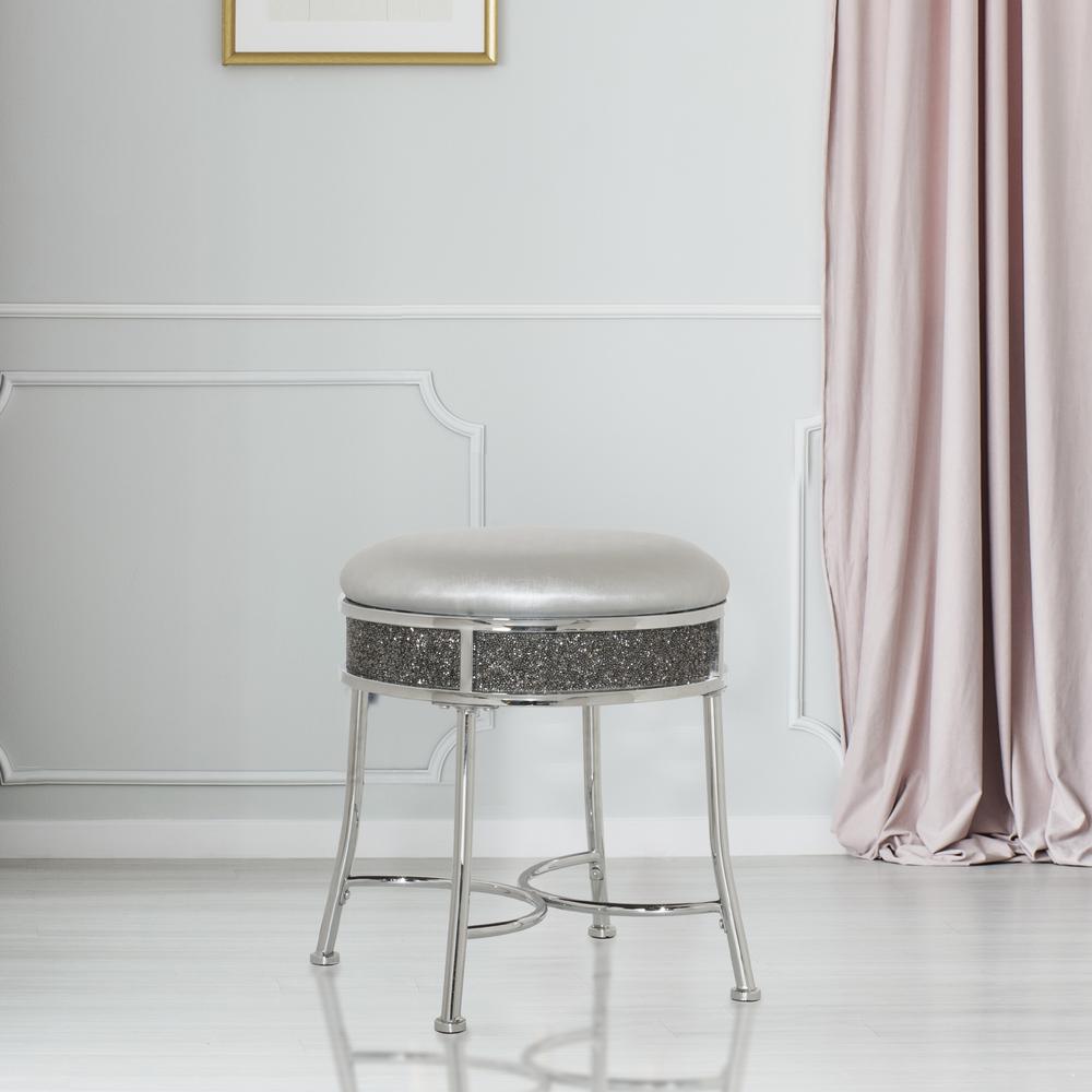 Roma Backless Faux Diamond Cluster Vanity Stool, Chrome. Picture 3