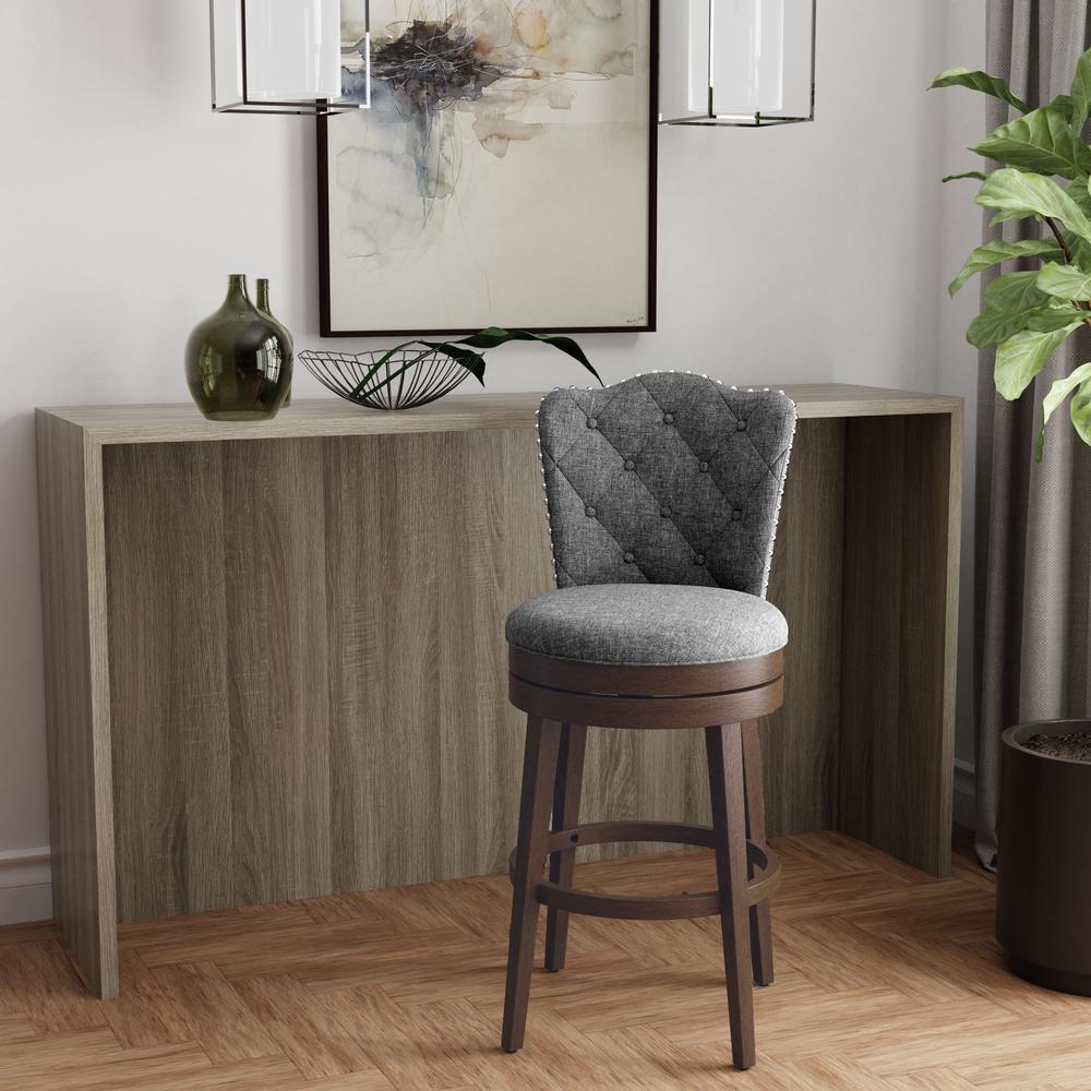 Edenwood Wood Bar Height Swivel Stool, Chocolate with Smoke Gray Fabric. Picture 2