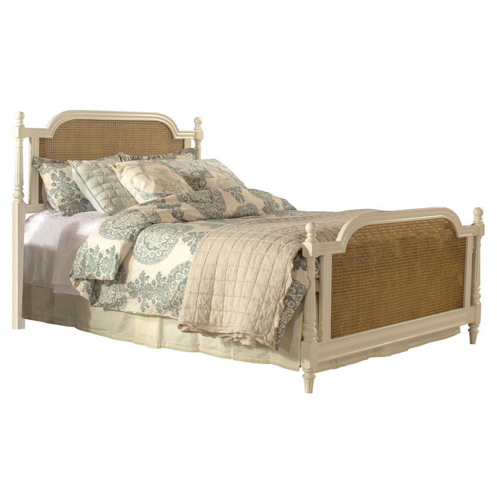 Melanie Wood and Cane Queen Bed, White. Picture 1