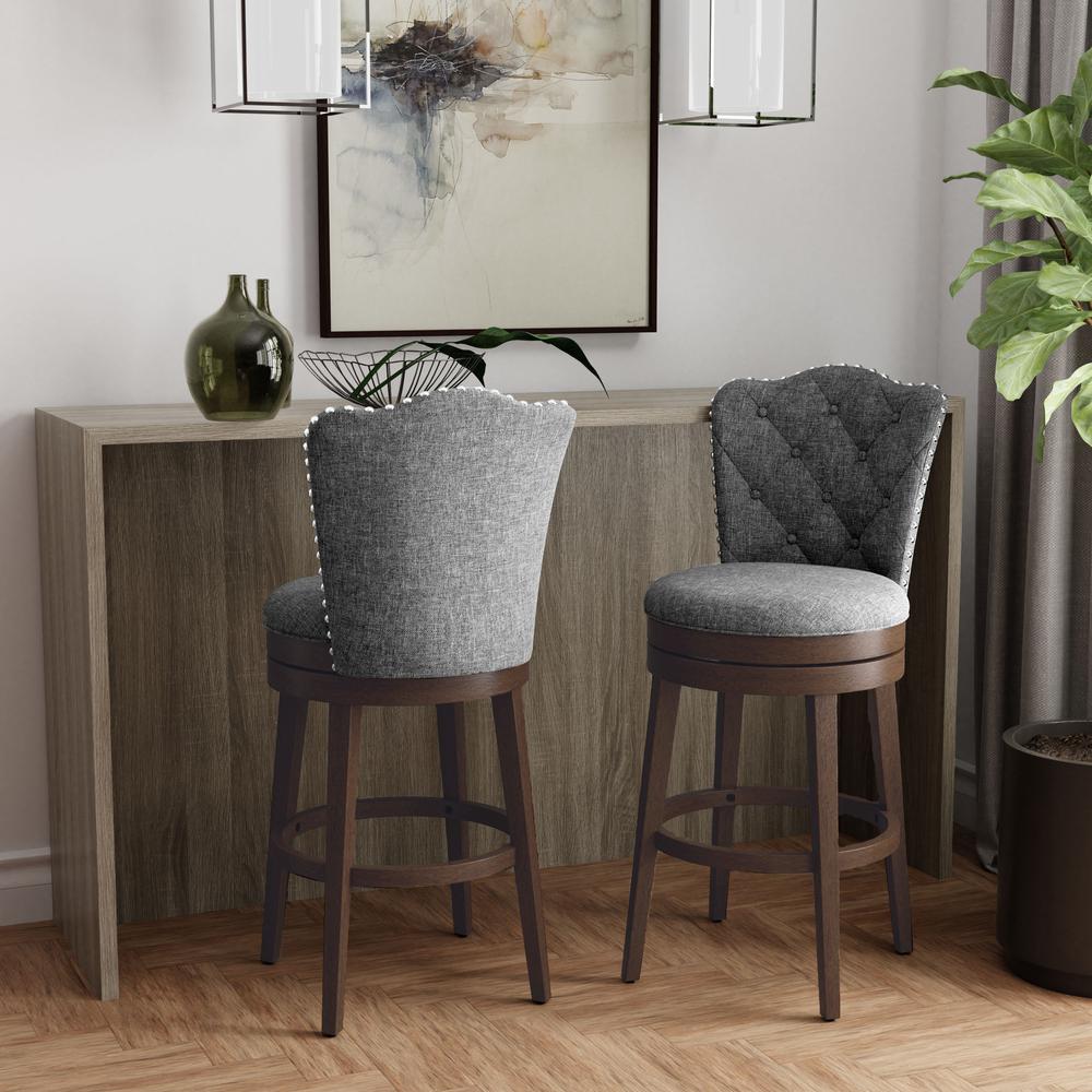 Edenwood Wood Bar Height Swivel Stool, Chocolate with Smoke Gray Fabric. Picture 4