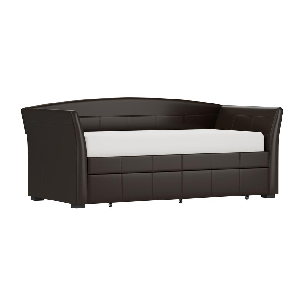 Montgomery Upholstered Twin Daybed with Trundle, Brown. Picture 1