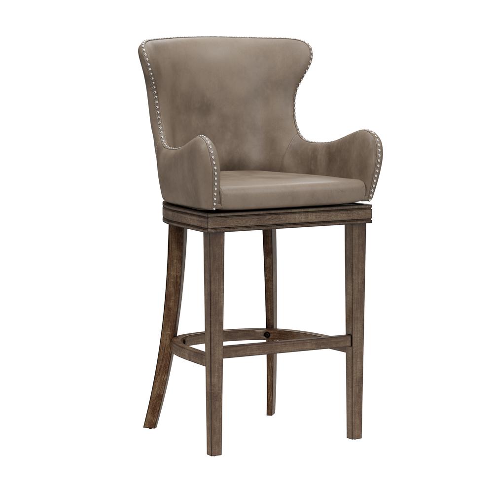 Caydena Wood Bar Height Return Swivel Stool, Smoke Brown. Picture 1