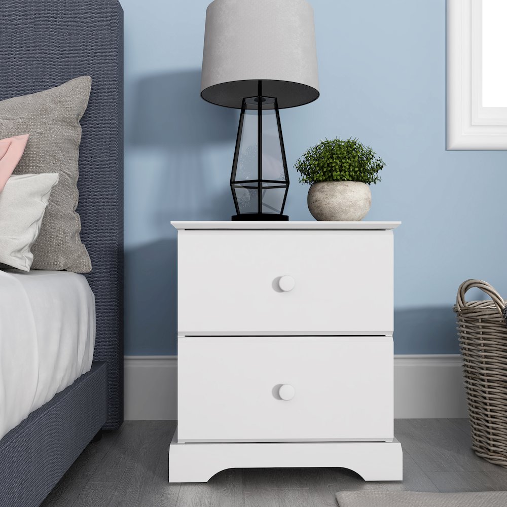 Living Essentials by Hillsdale Campbell Wood 2 Drawer Nightstand, White. Picture 5