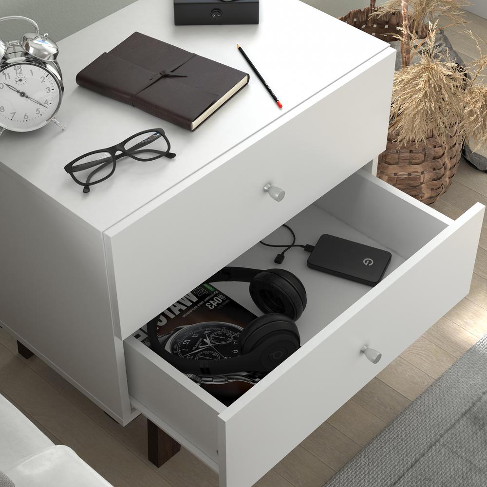 Living Essentials by Hillsdale Kincaid Wood 2 Drawer Nightstand, Matte White. Picture 4