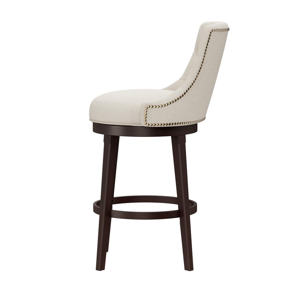 Halbrooke Wood Bar Height Swivel Stool, Cream Fabric. Picture 5