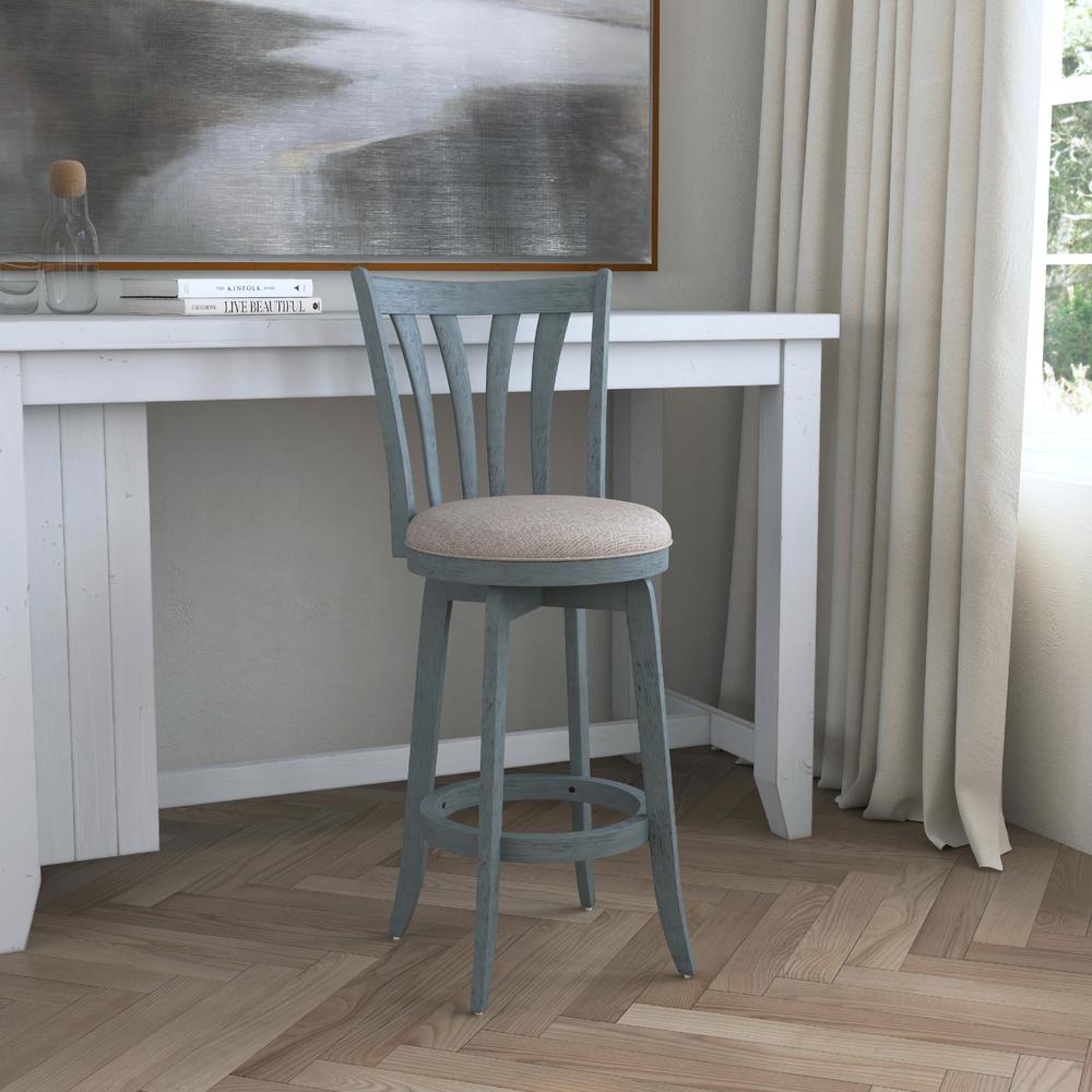 Savana Wood Bar Height Swivel Stool, Blue Wire Brush. Picture 9