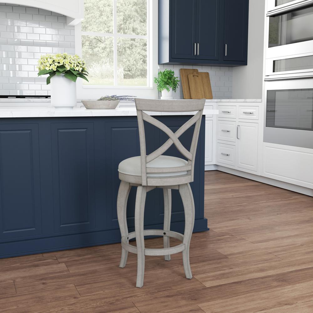 Ellendale Wood Counter Height Swivel Stool, Aged Gray with Fog Gray Fabric. Picture 10