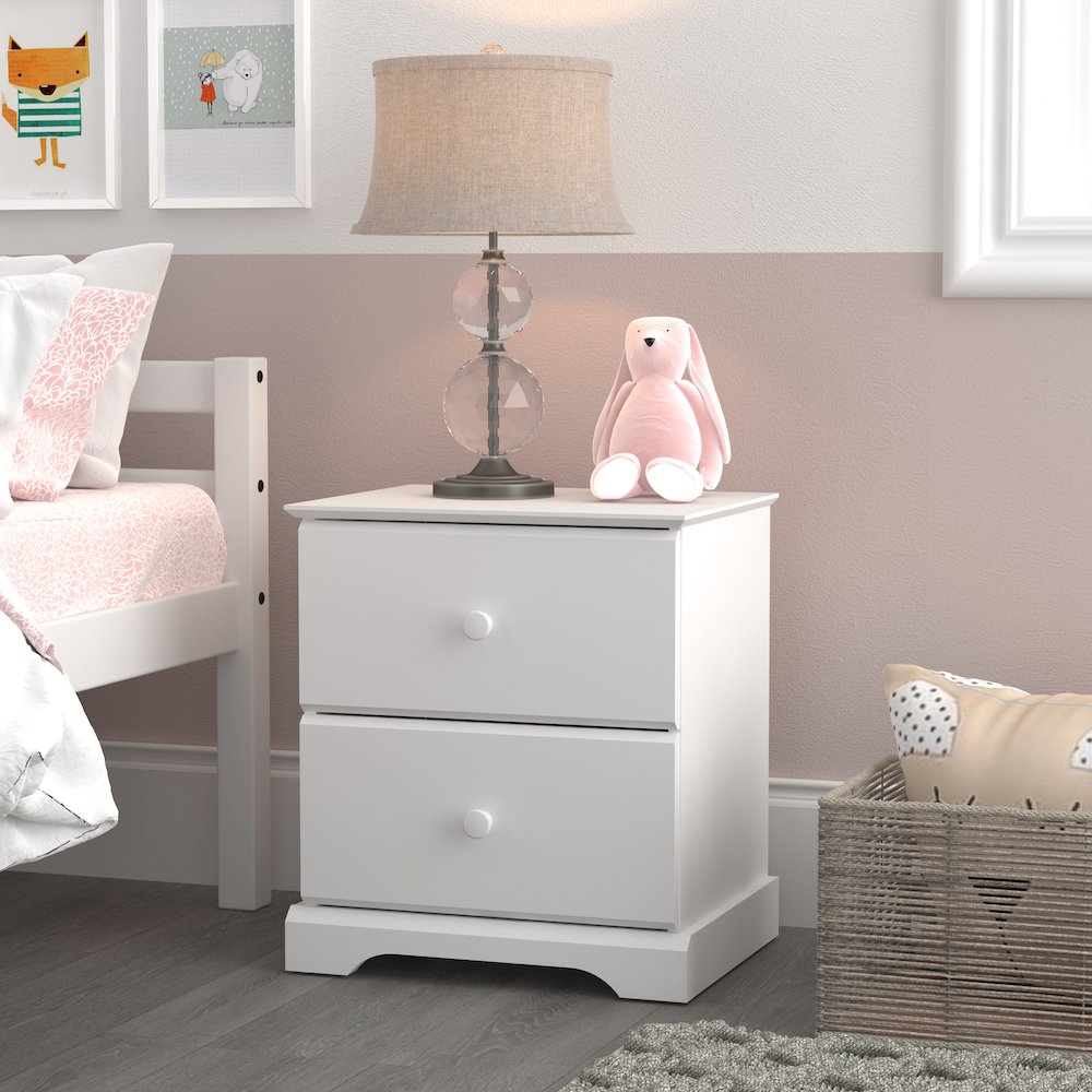 Living Essentials by Hillsdale Campbell Wood 2 Drawer Nightstand, White. Picture 2