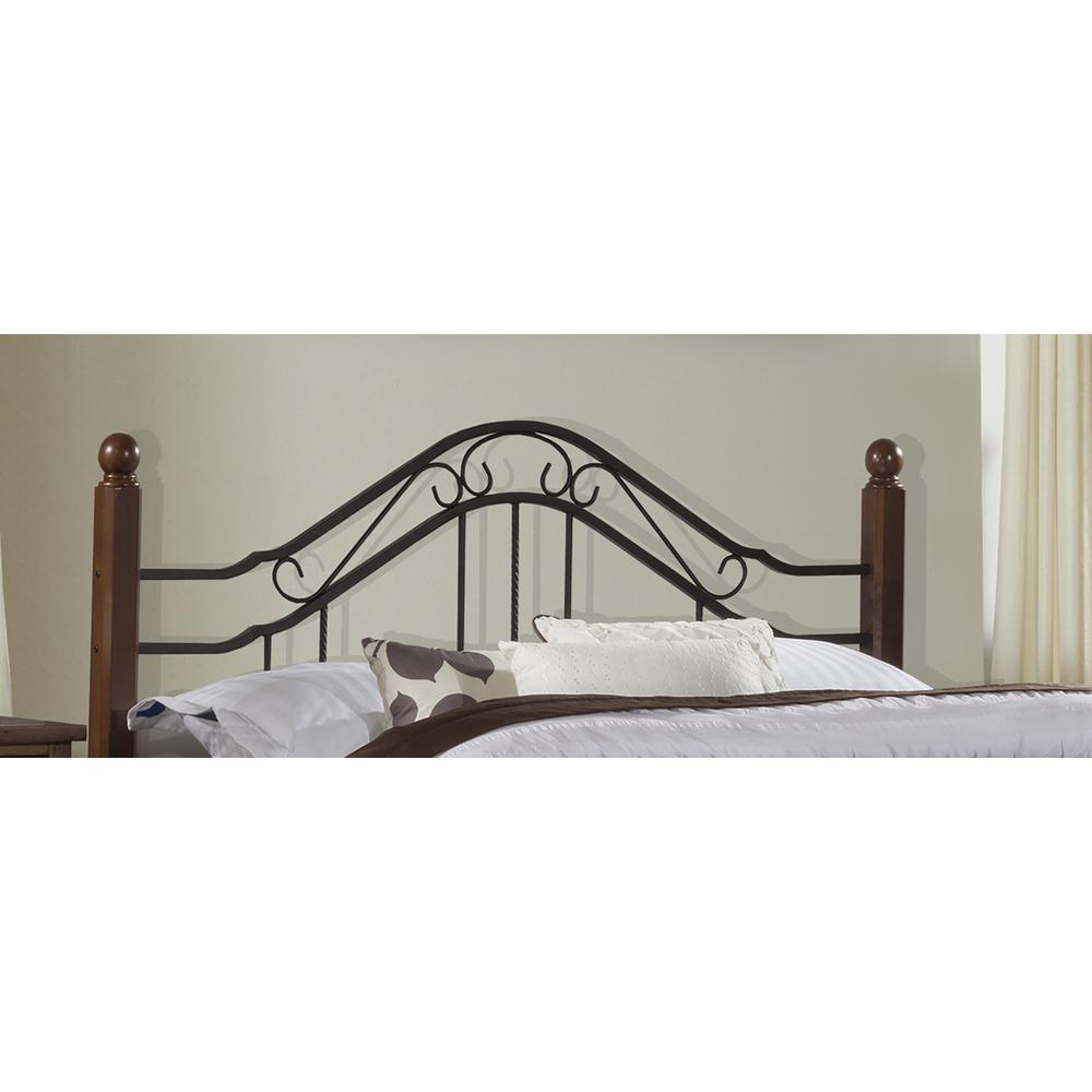 Madison Full/Queen Metal Headboard with Frame and Cherry Wood Posts. Picture 2