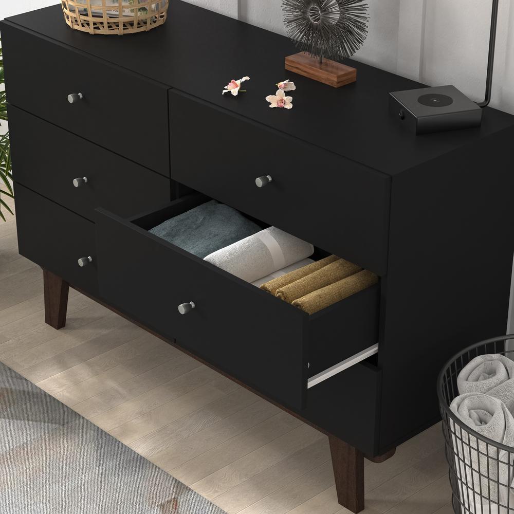 Living Essentials by Hillsdale Kincaid Wood 6 Drawer Dresser, Matte Black. Picture 4