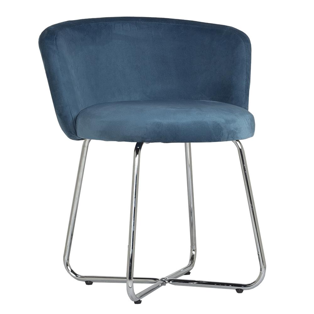 Marisol Metal Vanity Stool, Chrome with Blue Fabric. Picture 1
