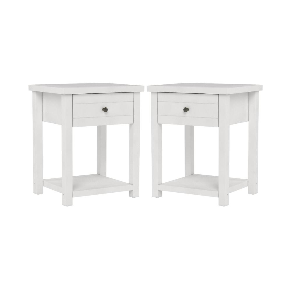 White Nightstands Set of 2 Wooden Side Tables with Drawer and Shelf. Picture 1