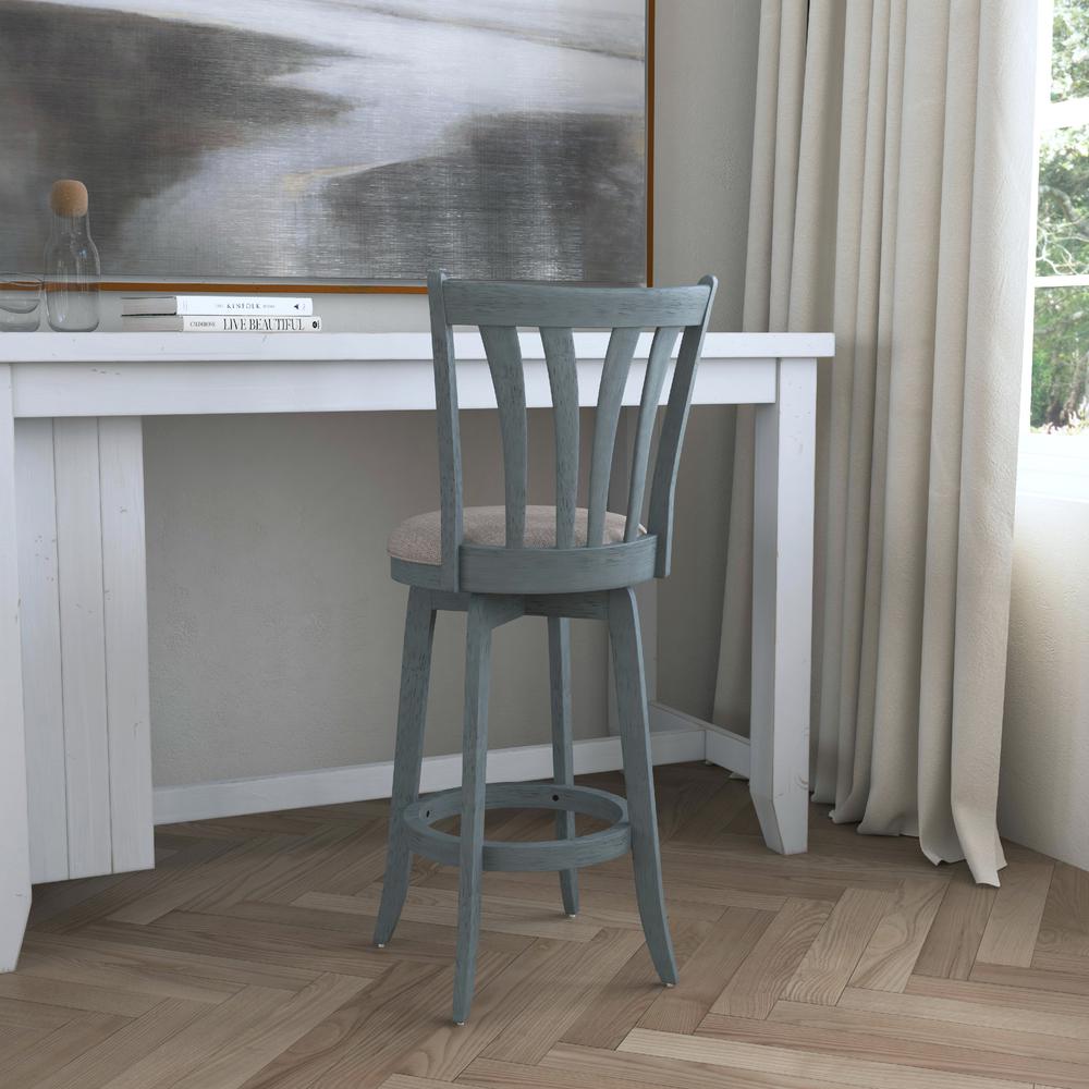 Savana Wood Bar Height Swivel Stool, Blue Wire Brush. Picture 10