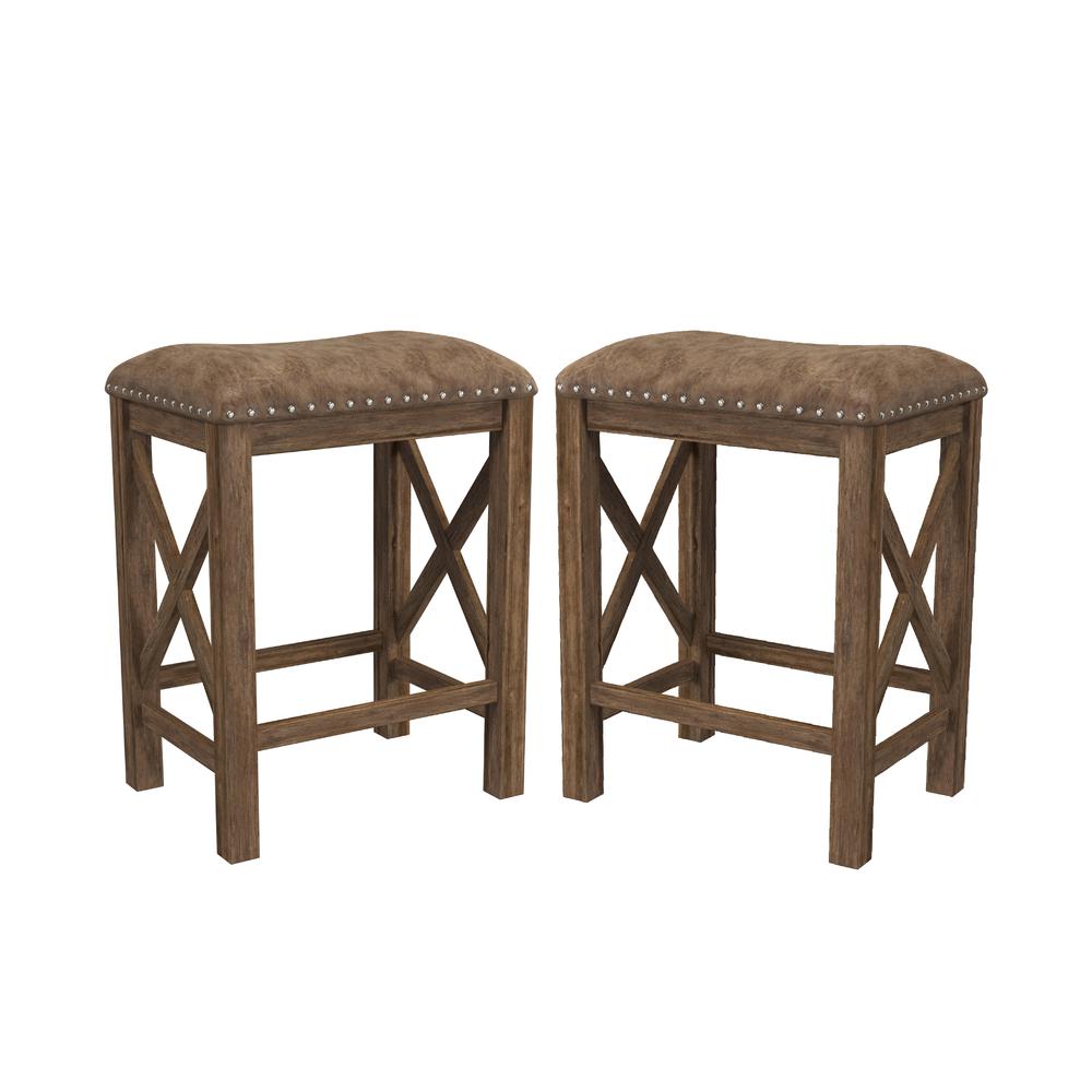 Willow Bend Wood Backless Counter Height Stool, Set of 2, Antique Brown Walnut. Picture 1