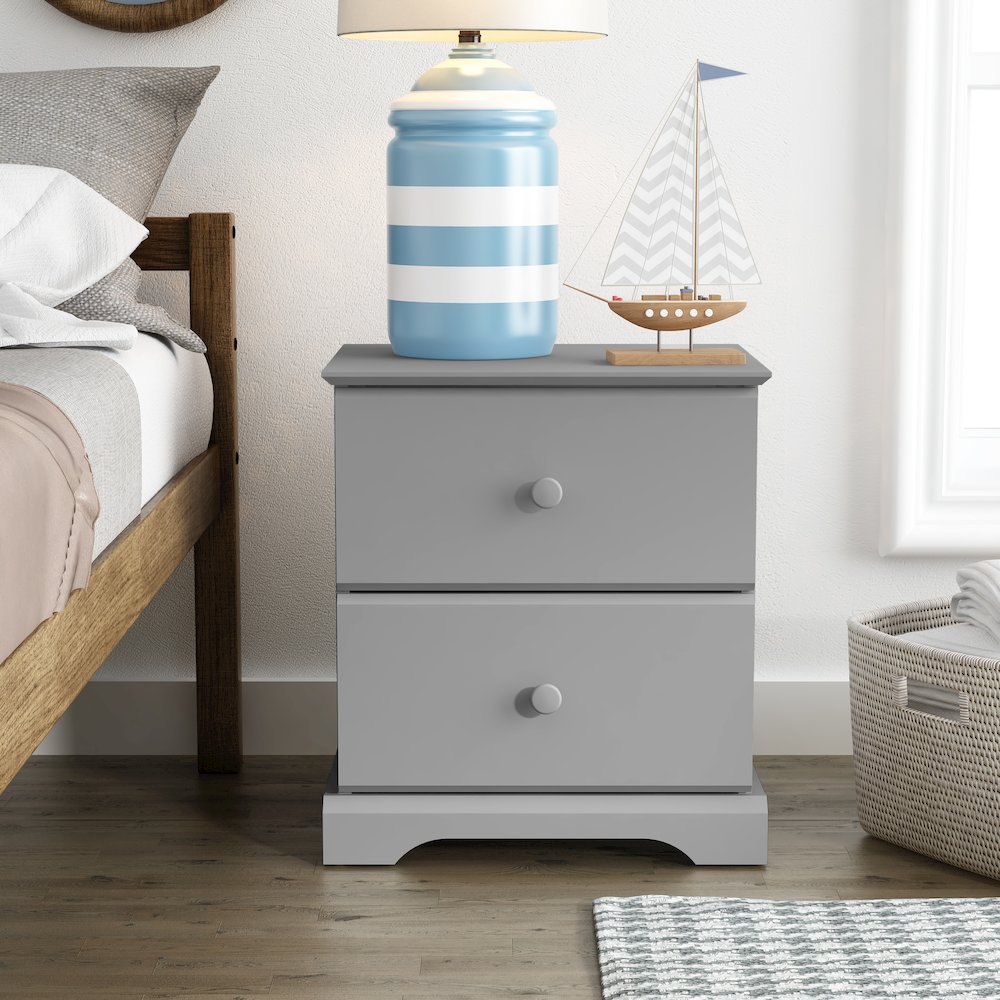 Living Essentials by Hillsdale Campbell Wood 2 Drawer Nightstand, Gray. Picture 3