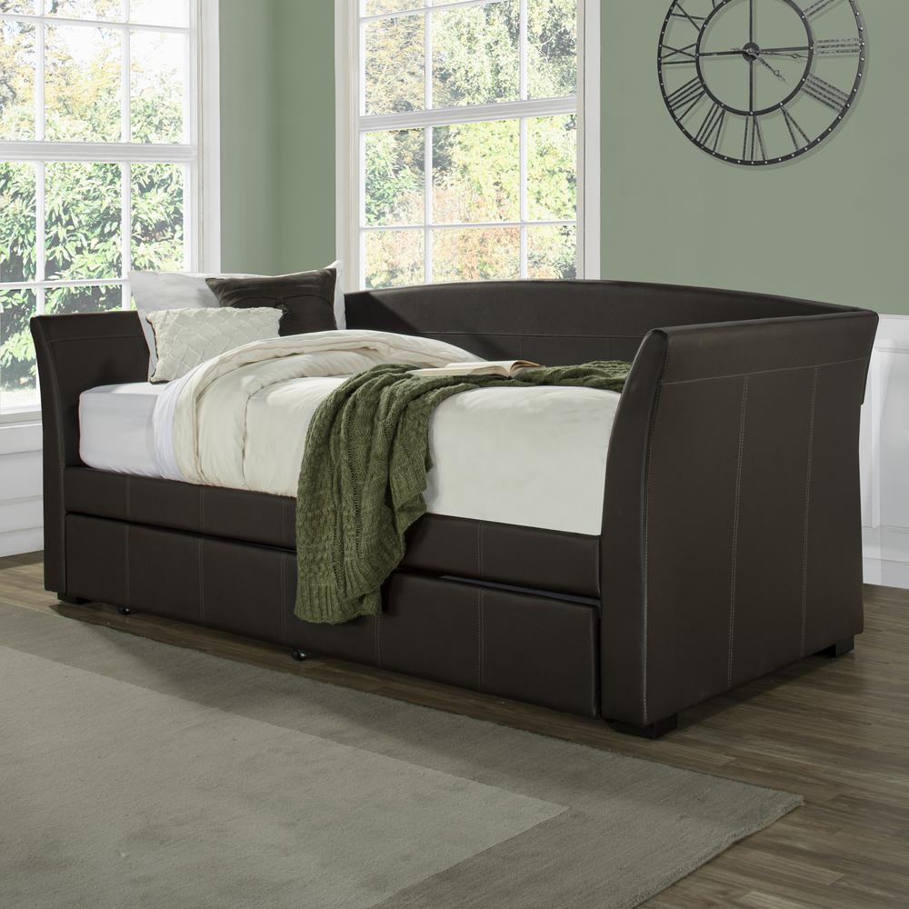Montgomery Upholstered Twin Daybed with Trundle, Brown. Picture 2