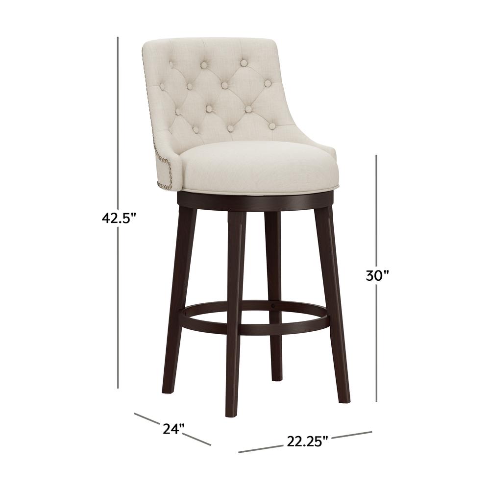 Halbrooke Wood Bar Height Swivel Stool, Cream Fabric. Picture 6
