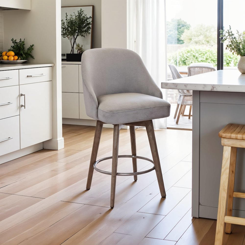 Gray Swivel Counter Stools with Solid Wood Frame, Ideal for Kitchen or Bar. Picture 2