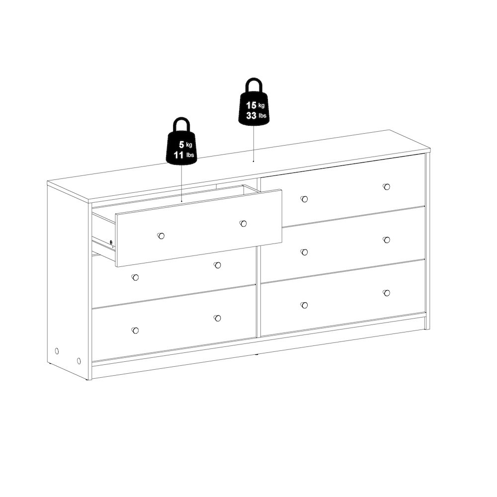Portland 6 Drawer Double Dresser, White. Picture 12