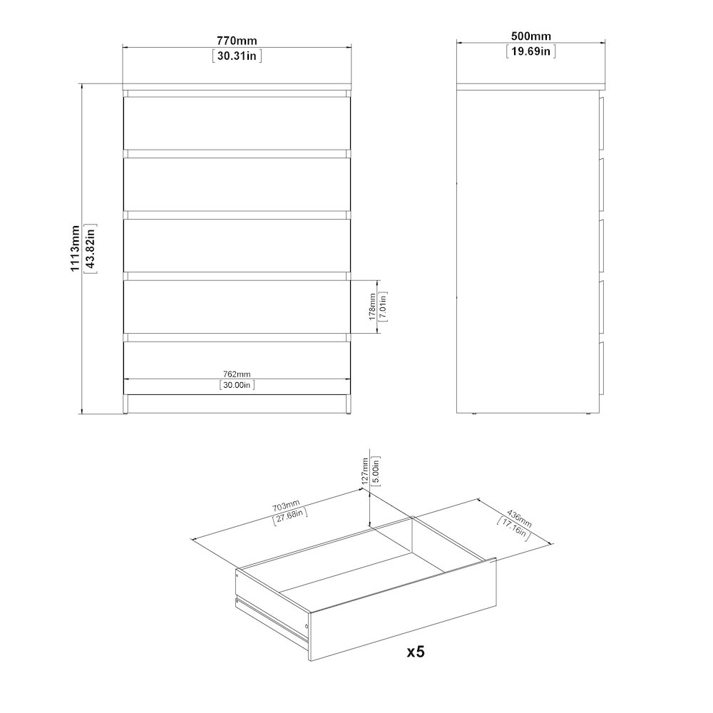 Scottsdale 5 Drawer Chest, Truffle Oak. Picture 13