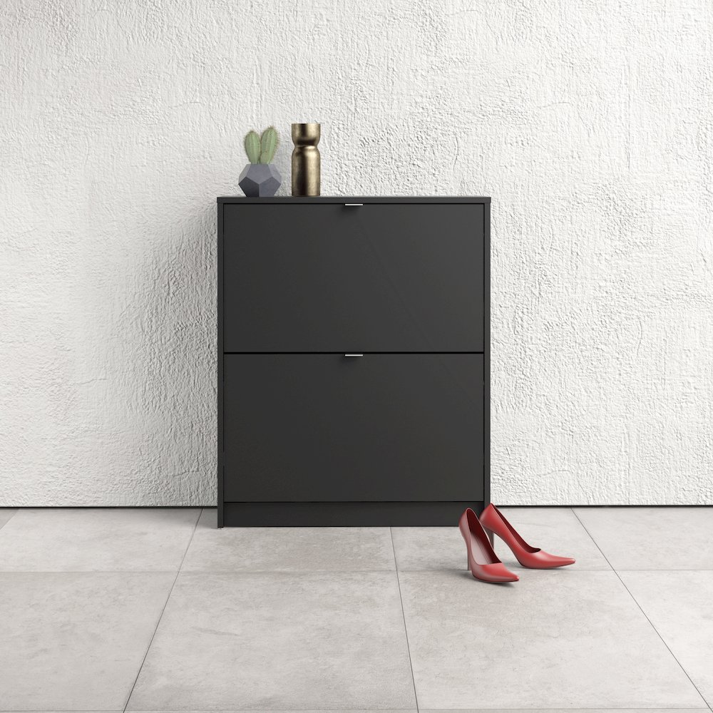 Bright 2 Drawer Shoe Cabinet, Black Matte. Picture 7