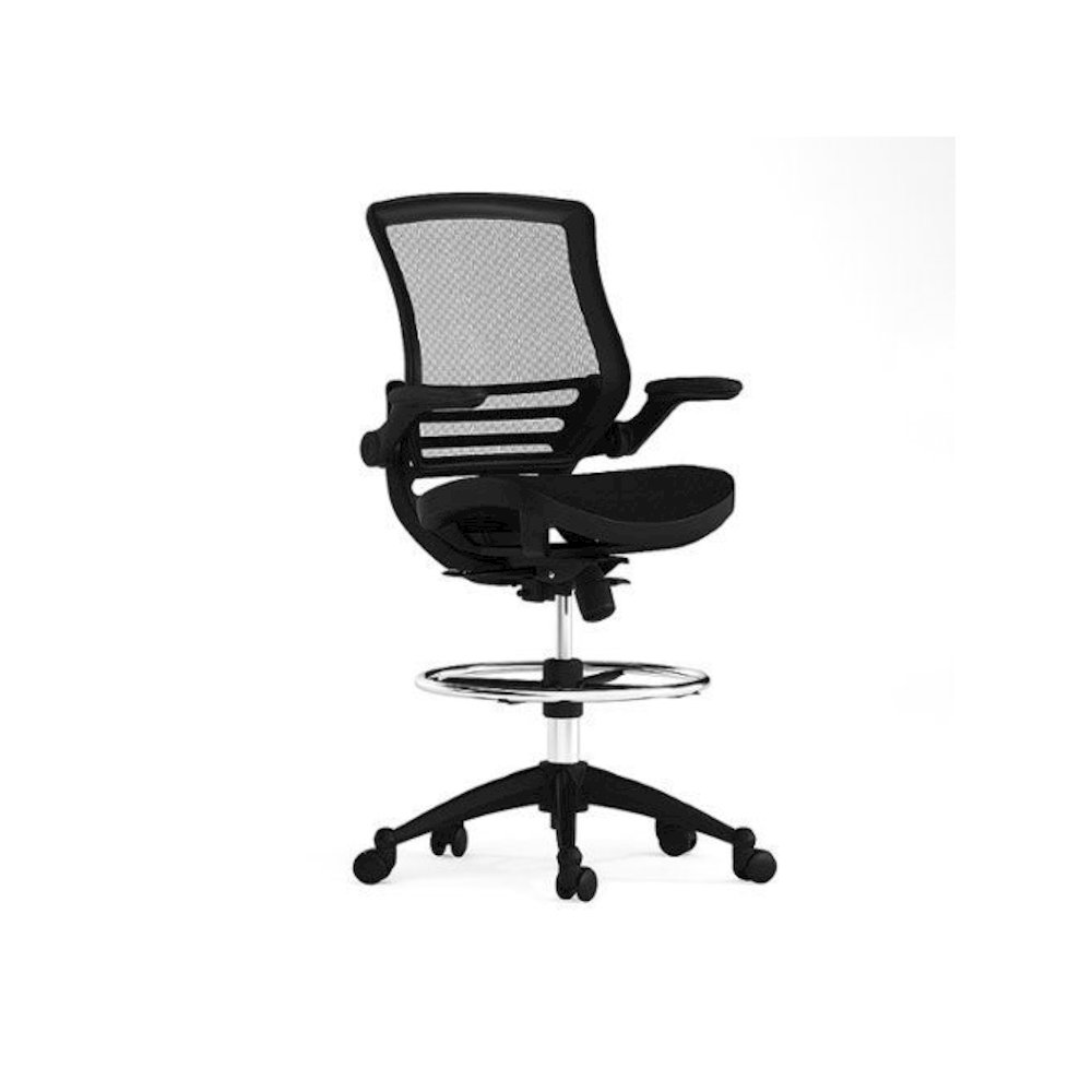 Mid-Back Transparent Black Mesh Drafting Chair with Black Frame and Flip-Up Arms. Picture 1