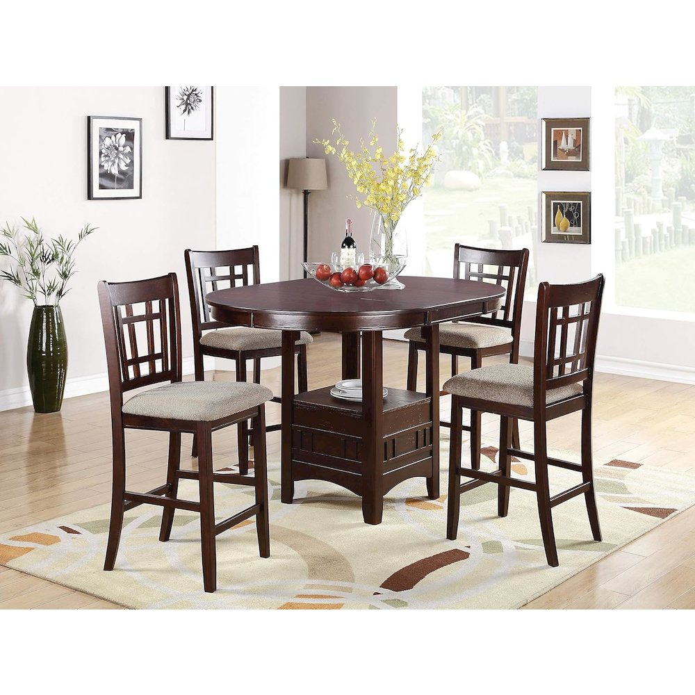Neena Height Chair with Beige Upholstered Seat, Set of 2, Brown. Picture 4