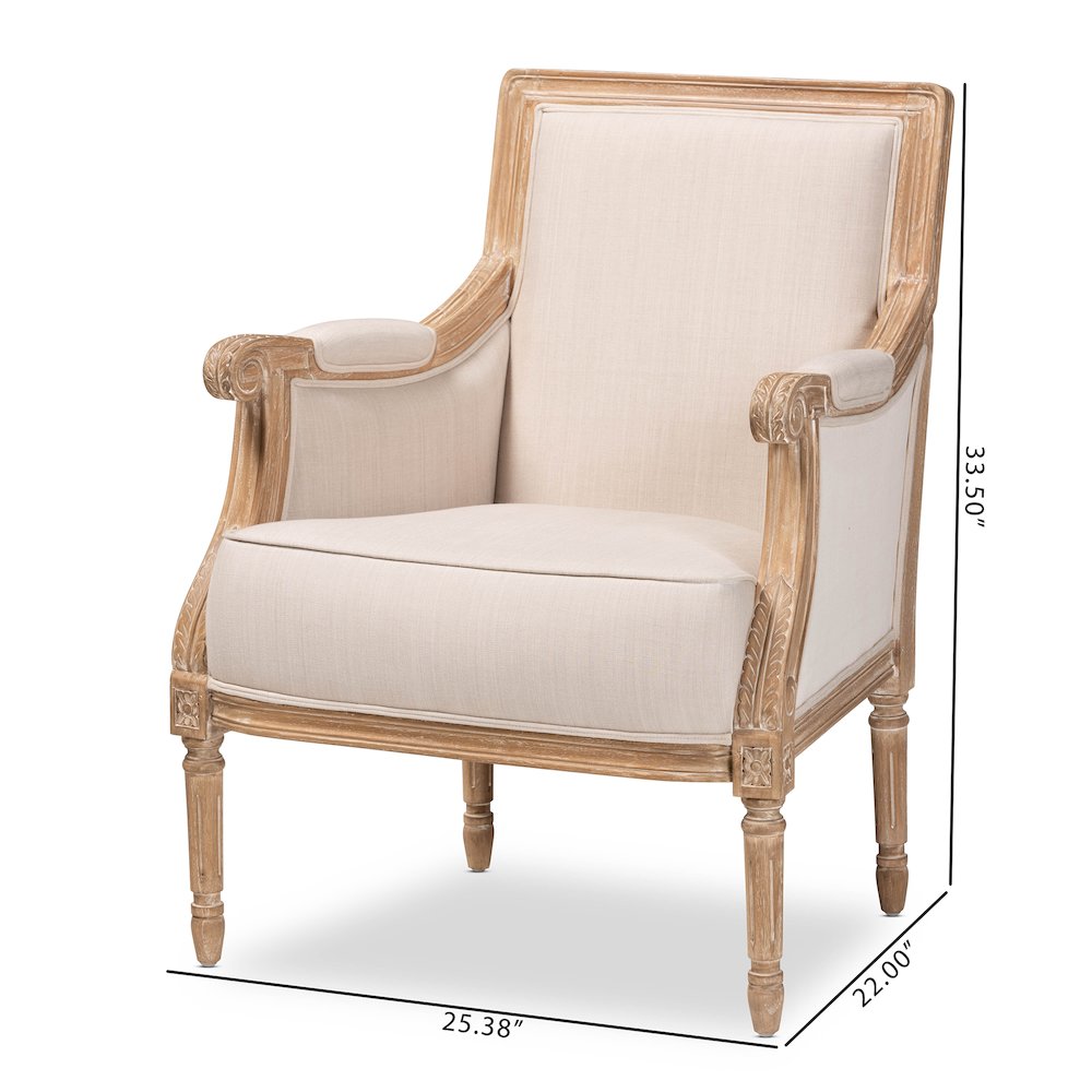 Baxton Studio Chavanon Wood & Light Beige Linen Traditional French Accent Chair. Picture 6