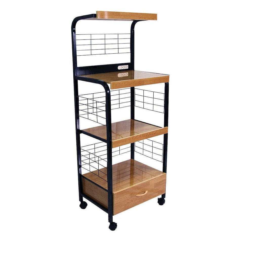 60"H Black Microwave Cart W/ Outlet. Picture 1