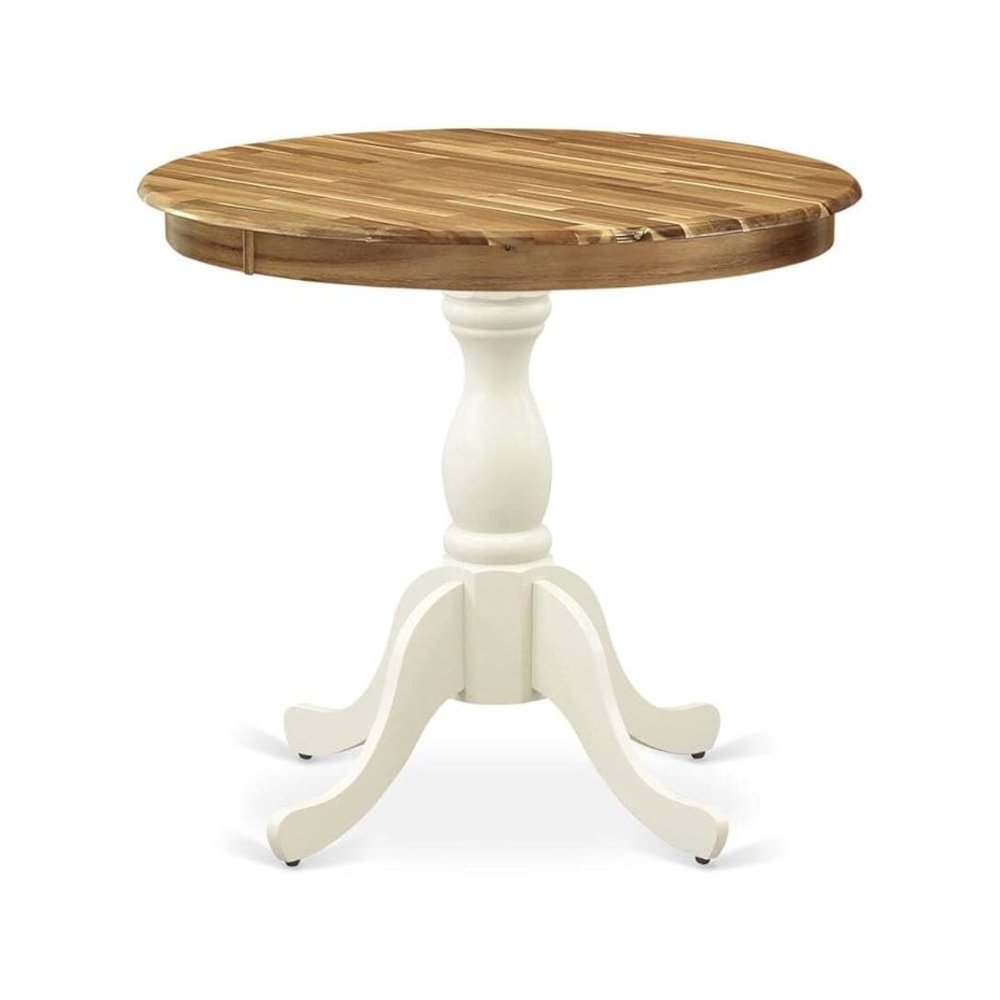 East West Furniture AST-NLW-TP Antique Modern Kitchen Table - a Round Dining Table Top with Pedestal Base, 36x36 Inch, Multi-Color. Picture 1