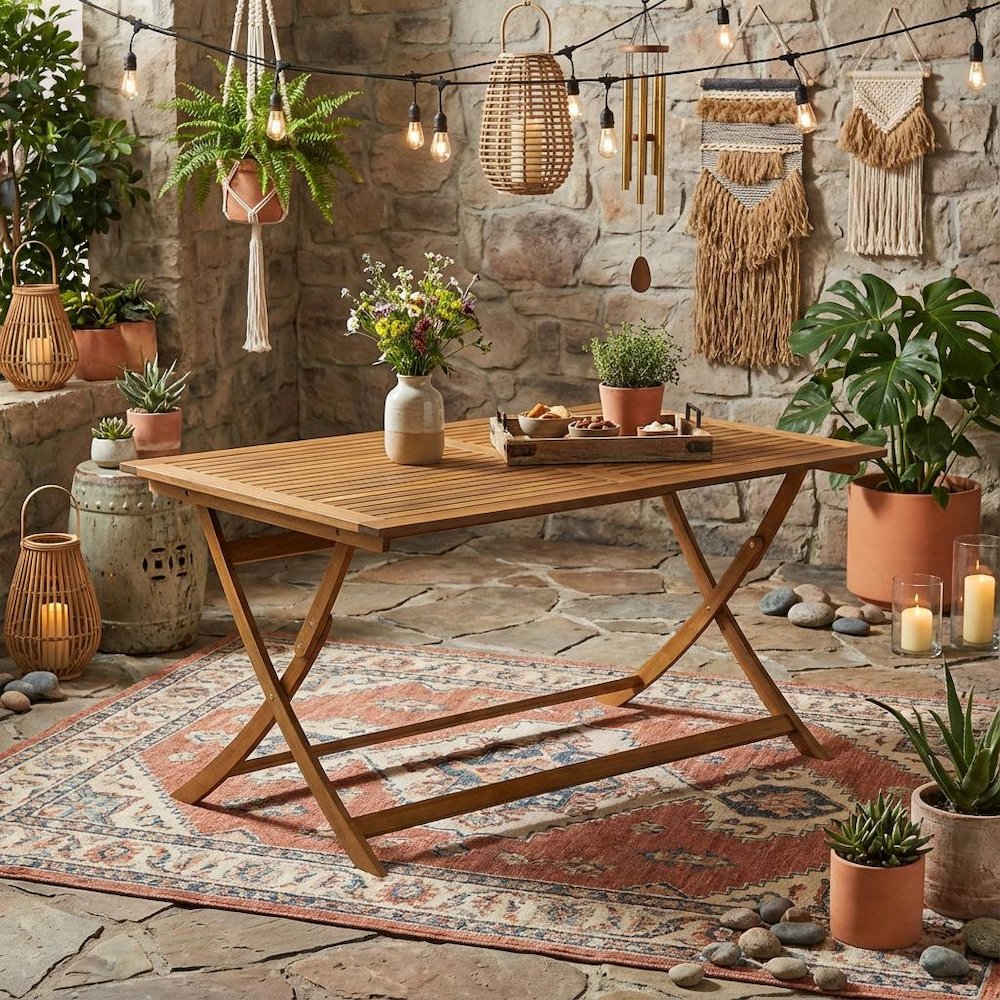 Oil-Finish 5-Piece Patio Table Set with Durable Wood Finish and 4 Chairs. Picture 3