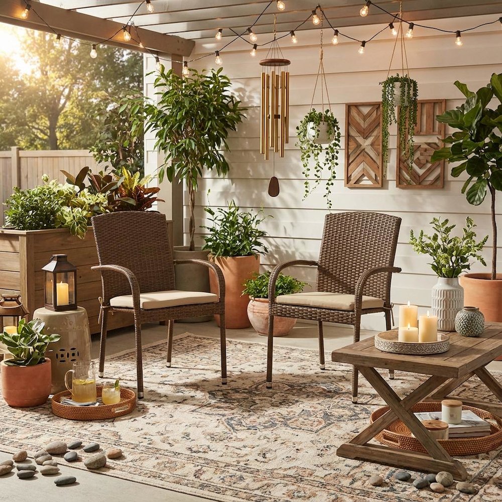 Brown Wicker Patio Chair Set of 2 with Durable Frame and Comfortable Seating. Picture 3