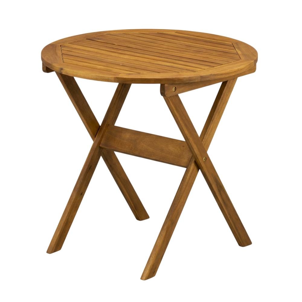 Oil-Finish Round Patio Table Set with 2 Folding Chairs, Modern Design. Picture 1