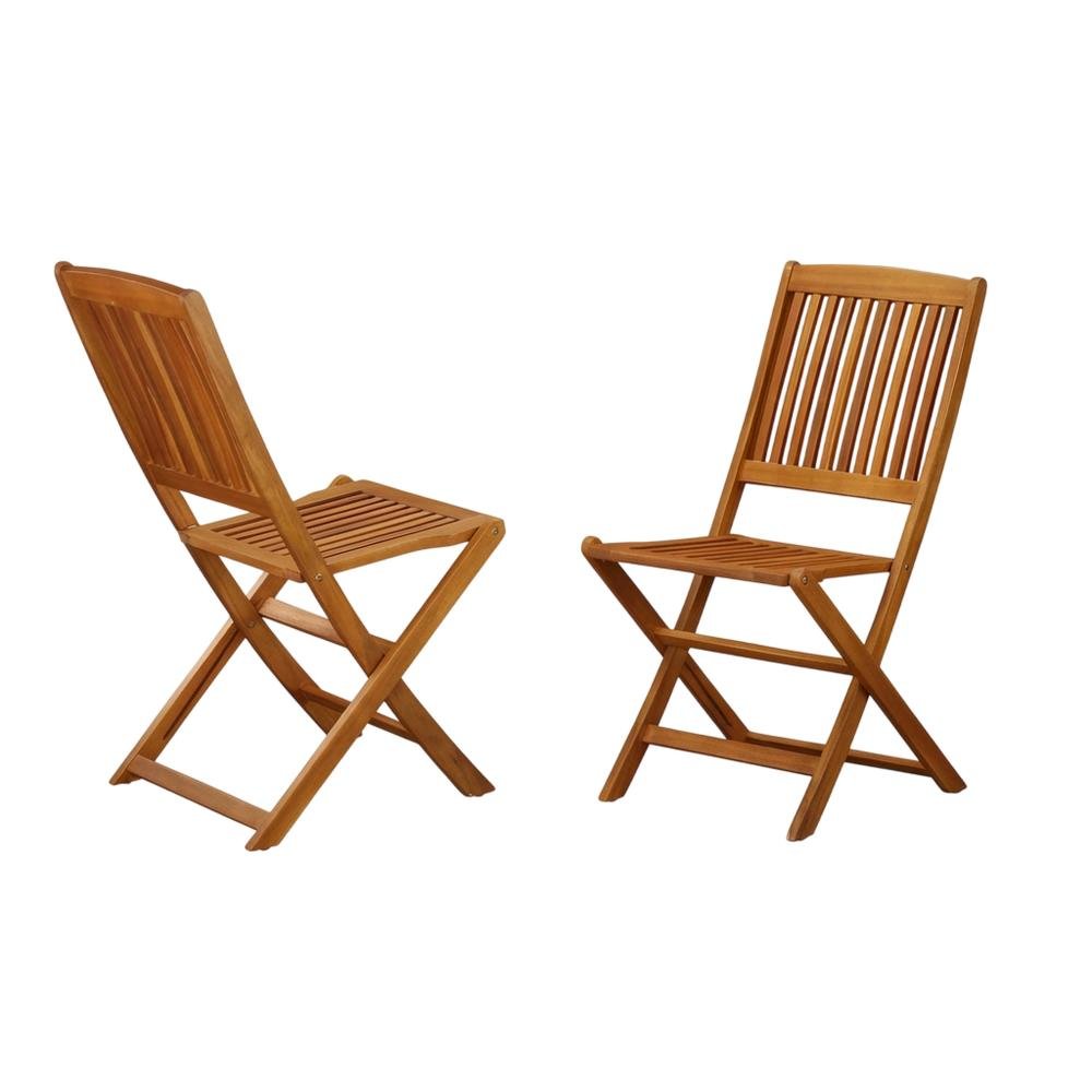 Oil-Finish Acacia Wooden Patio Folding Side Chairs Set of 2 with Sturdy Frame. Picture 1